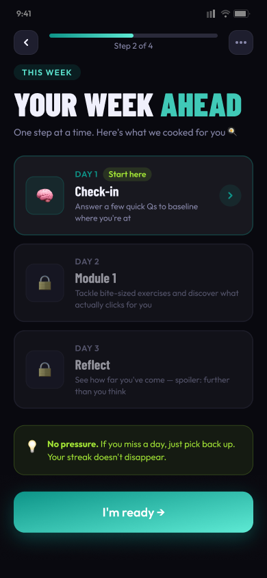 Redesigned weekly plan screen with a single clear next step