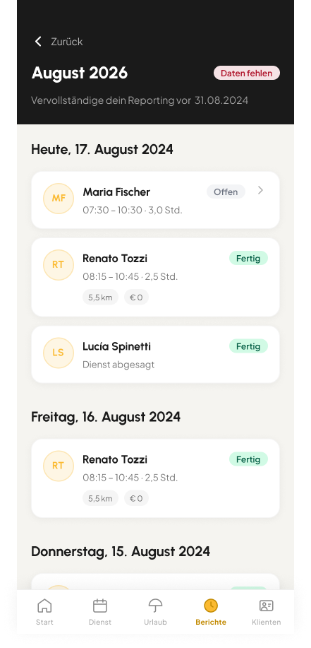 Longevo reporting screen 2 of 4