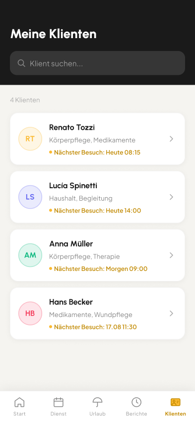 Longevo client screen 1 of 2
