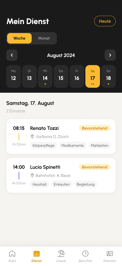 Longevo scheduling screen 1 of 3
