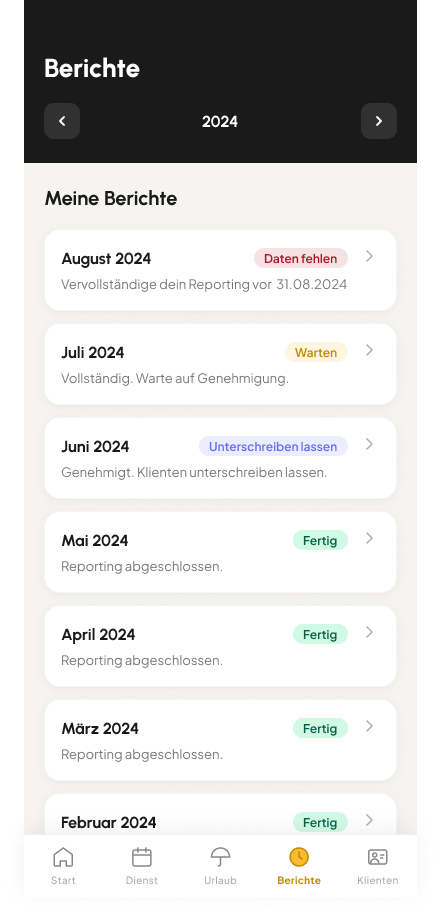 Longevo reporting screen 1 of 4